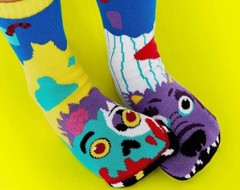 Zombie & Werewolf | Mismatched Kids Socks | Fun Socks | Crazy Socks | Monster Socks | Halloween Socks | Girls Socks | Boys Socks