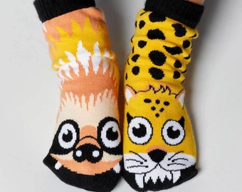 Sloth & Cheetah| Mismatched Kids Socks | Fun Socks | Crazy Socks | Animal Socks | Cute Socks | Girls Socks | Boys Socks | Collectible