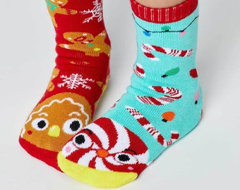 Gingerbread & Candy Cane | Mismatched Kids Socks | Fun Socks | Crazy Socks | Food Socks | Cute Socks | Girls Socks | Boys Socks | Holiday