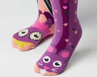 Owl & Mouse | Mismatched Mens Womens Adult Socks | Fun Socks | Crazy Socks | Animal Socks | Cute Socks | Collectible Socks