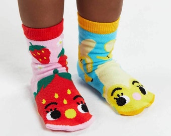 Strawberry & Banana | Mismatched Kids Socks | Fun Socks | Crazy Socks | Food Socks | Cute Socks | Girls Socks | Boys Socks