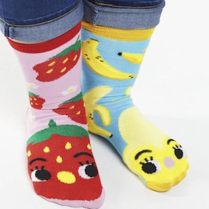 Maximalist Strawberry & Banana Fruity Taste Buds Mismatched Socks
