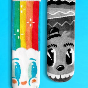 Mismatched Socks: Rainbowface & Mr. Gray - Funky Novelty Socks