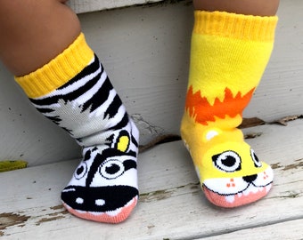 Lion & Zebra | Mismatched Kids Socks | Fun Socks | Crazy Socks | Cute Socks | Zoo Socks | Girls Socks | Boys Socks | Animal Socks