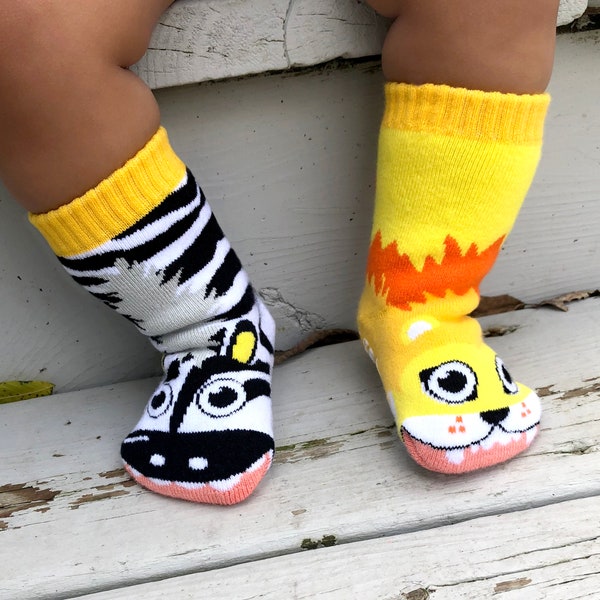 Lion & Zebra | Mismatched Kids Socks | Fun Socks | Crazy Socks | Cute Socks | Zoo Socks | Girls Socks | Boys Socks | Animal Socks