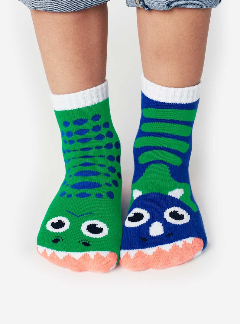 T-Rex & Triceratops Mismatched Kids Socks Fun Socks Crazy Socks Cool Socks Cute Socks Dinosaur Socks Girls Socks Boys Socks image 1