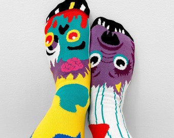 ZOMBIE & WEREWOLF ~ ADULT halloween mismatched socks