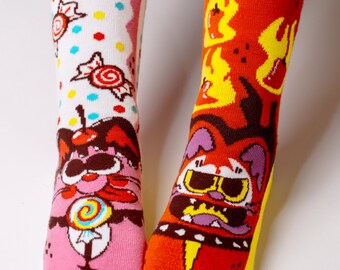 Purrty Sweet & Feline Spicy Mismatched Cats Non-Slip Kids Socks