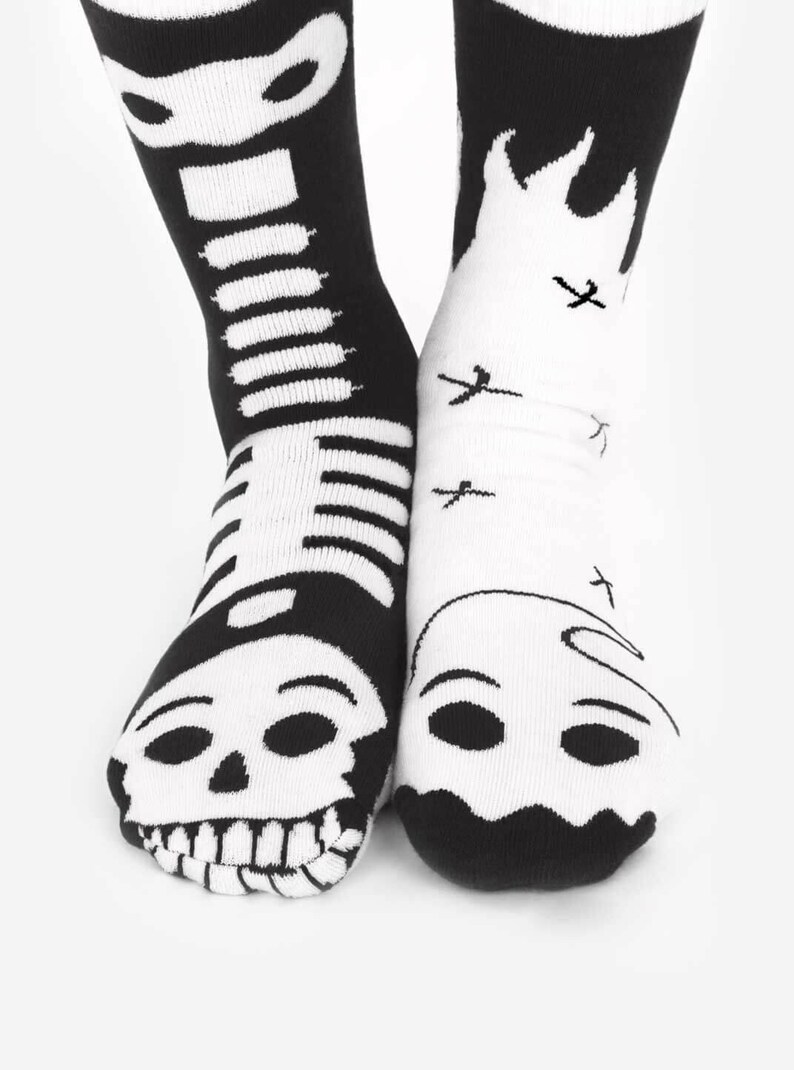 Halloween Ghost & Skeleton Mismatched Adult Socks Fun - Etsy