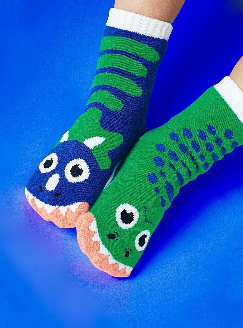 T-Rex & Triceratops Adult and Kid Sock set of cool fun colorful cute dinosaur Matchy Mismatchy image 9