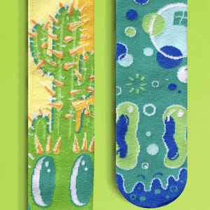 Nate Bear's Pokey the cactus & Poppy the bubble Wacky Mismatched Non-Slip Kids Socks