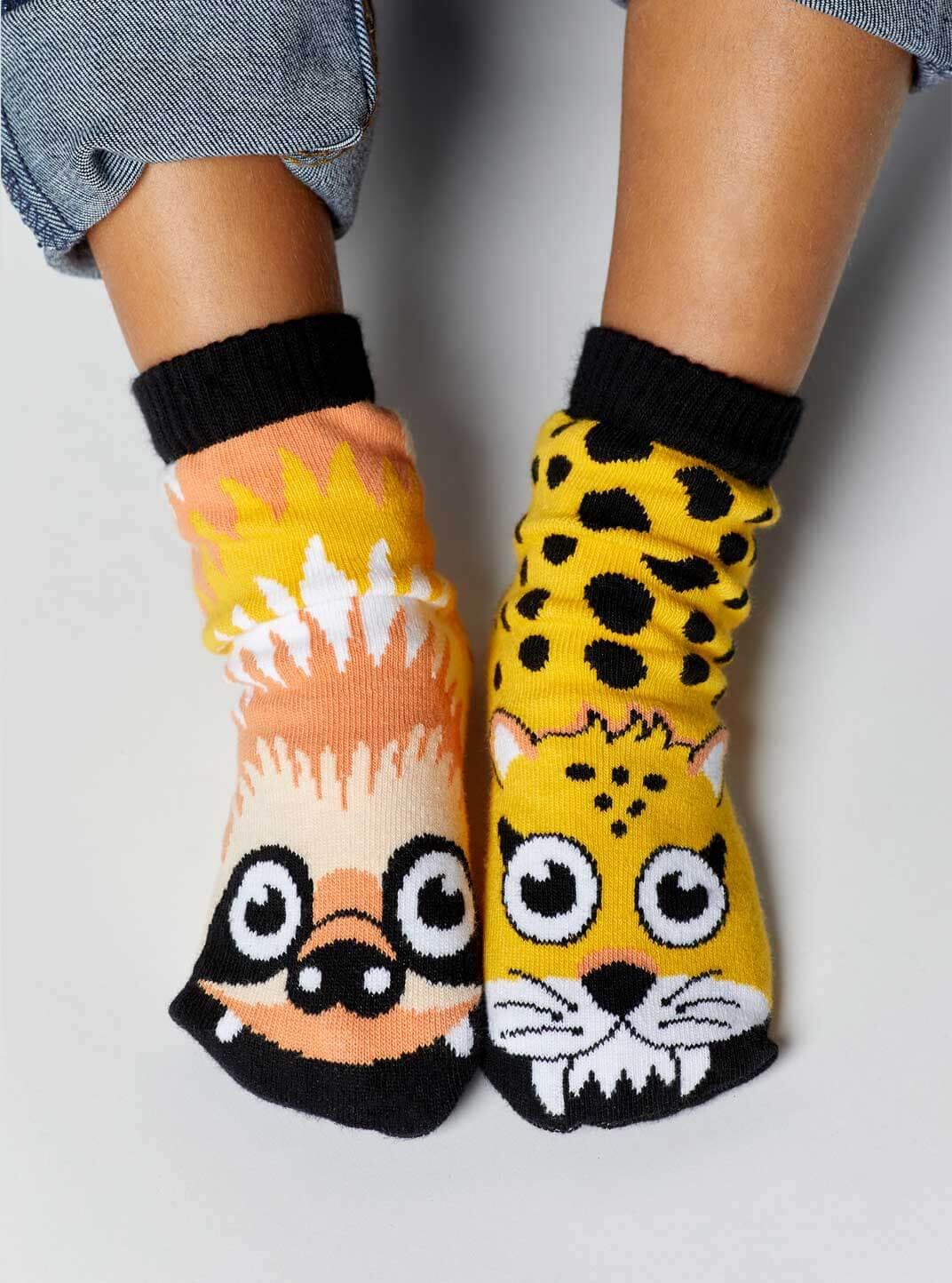 Sloth & Cheetah Mismatched Kids Socks Fun Socks Crazy - Etsy
