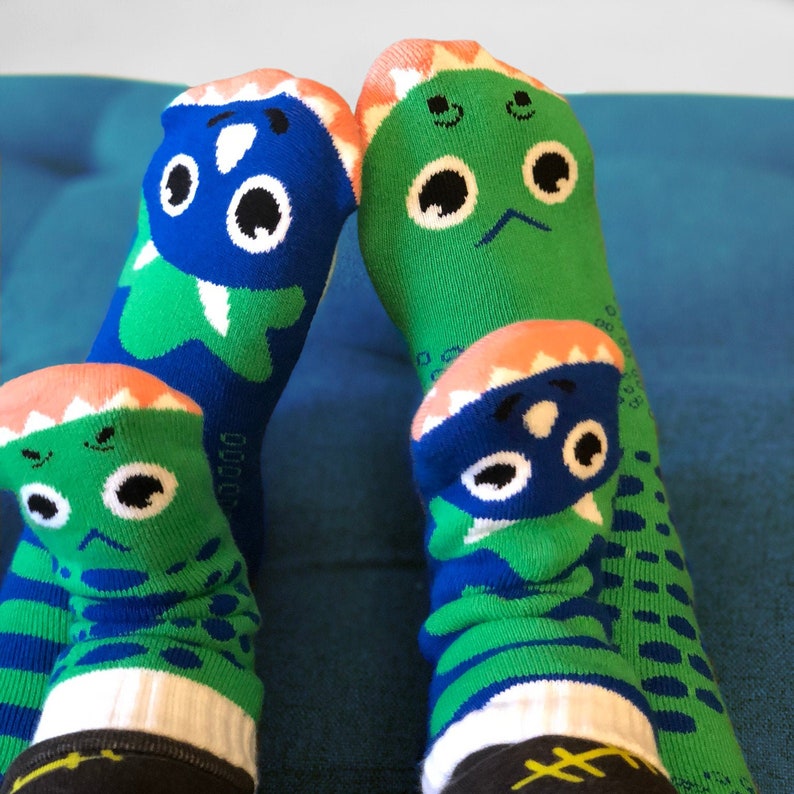 T-Rex & Triceratops Adult and Kid Sock set of cool fun colorful cute dinosaur Matchy Mismatchy image 2