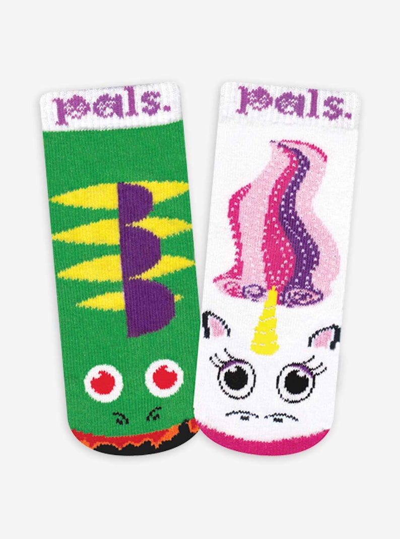 Lil Besties Mismatched Friend Socks Gift Box for Infants 6-12 Months featuring Ladybug and Caterpillar Cat and Dog and Dragon and Unicorn