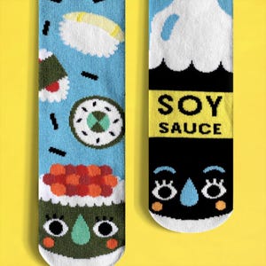 Sushi & Soy Sauce Mismatched Kawaii No Slip Socks for Kids