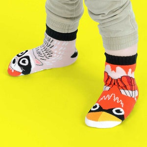 Raccoon & Cardinal Bird Mismatched Kid Socks Fun Socks Crazy Socks Animal Socks Cute Socks Girls Socks Boys Socks image 1