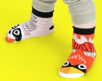 Raccoon & Cardinal Bird | Mismatched Kid Socks | Fun Socks | Crazy Socks | Animal Socks | Cute Socks | Girls Socks | Boys Socks