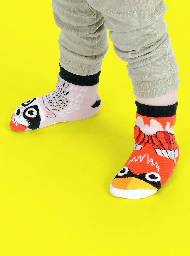 Raccoon & Cardinal Bird Mismatched Kid Socks Fun Socks Crazy Socks Animal Socks Cute Socks Girls Socks Boys Socks image 1