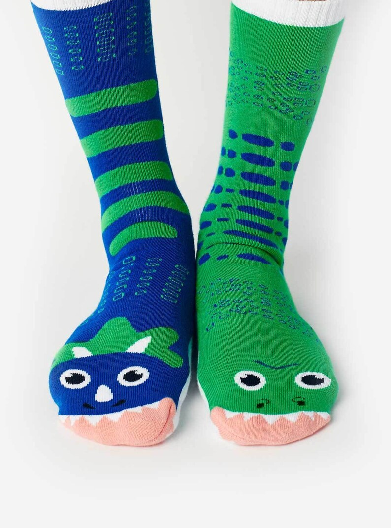 T-Rex & Triceratops Adult and Kid Sock set of cool fun colorful cute dinosaur Matchy Mismatchy image 7