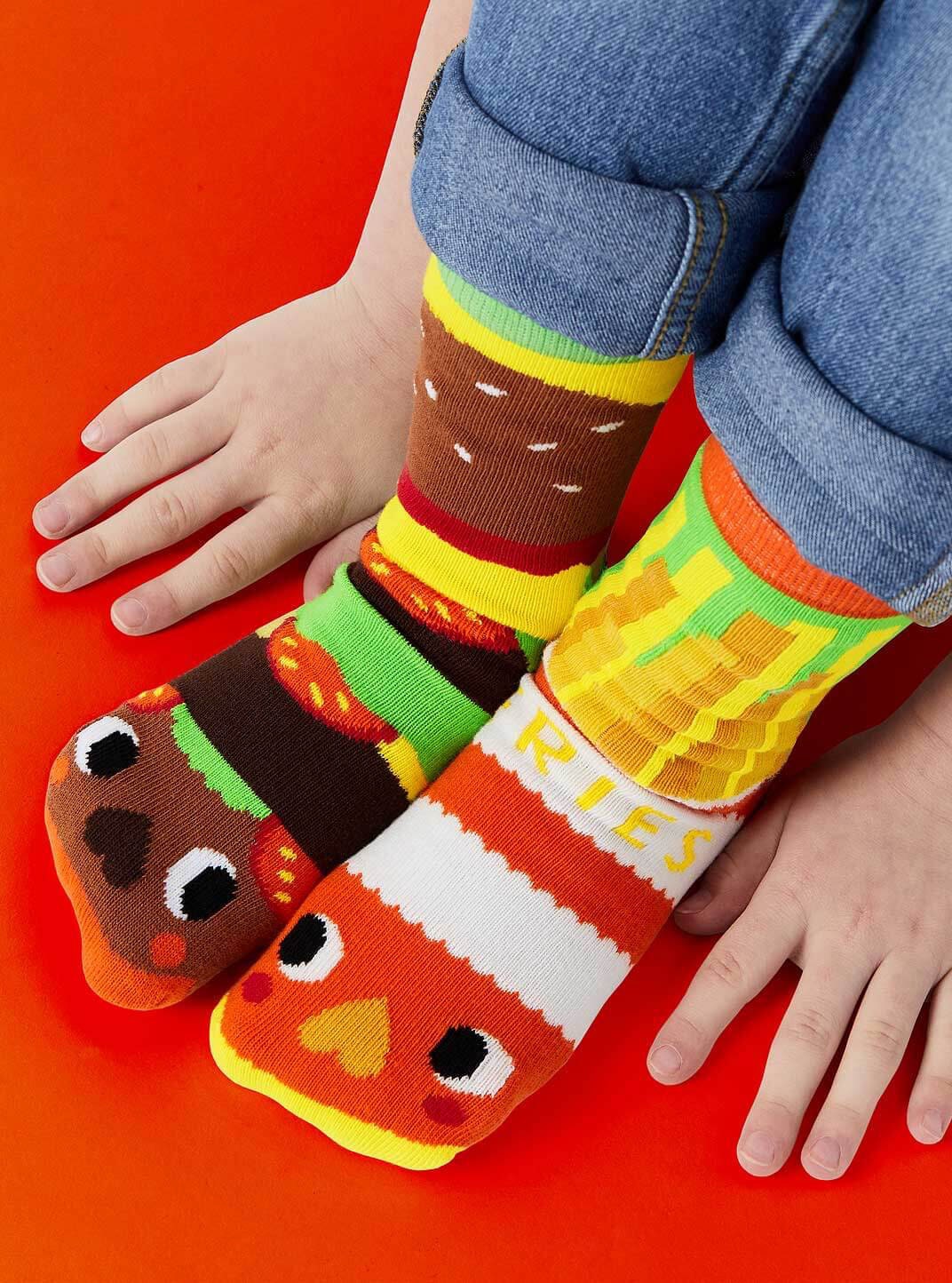 Burger & Fries Mismatched Kids Socks Fun Socks Crazy Socks Food Socks Cute  Socks Snack Socks Girls Socks Boys Socks 