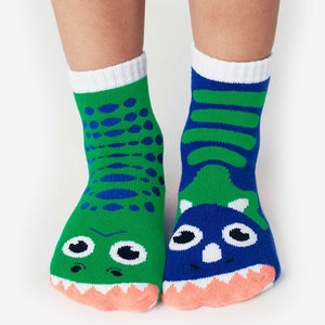 T-Rex & Triceratops Adult and Kid Sock set of cool fun colorful cute dinosaur Matchy Mismatchy image 3