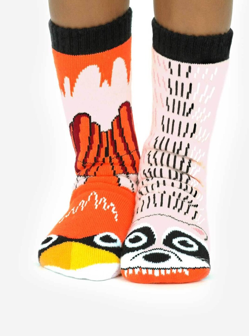 Raccoon & Cardinal Bird Mismatched Kid Socks Fun Socks Crazy Socks Animal Socks Cute Socks Girls Socks Boys Socks image 2