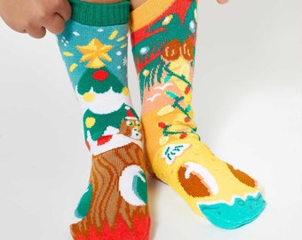 PINEY & COCO ~ KIDS mismatched Christmas Tree socks | Pals Socks + Nate Bear collab | Boys Girls mix match holiday socks