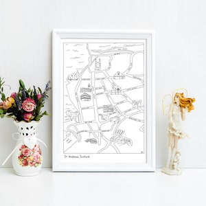 Carte dessinée à la main de St Andrews, Écosse - Téléchargement instantané