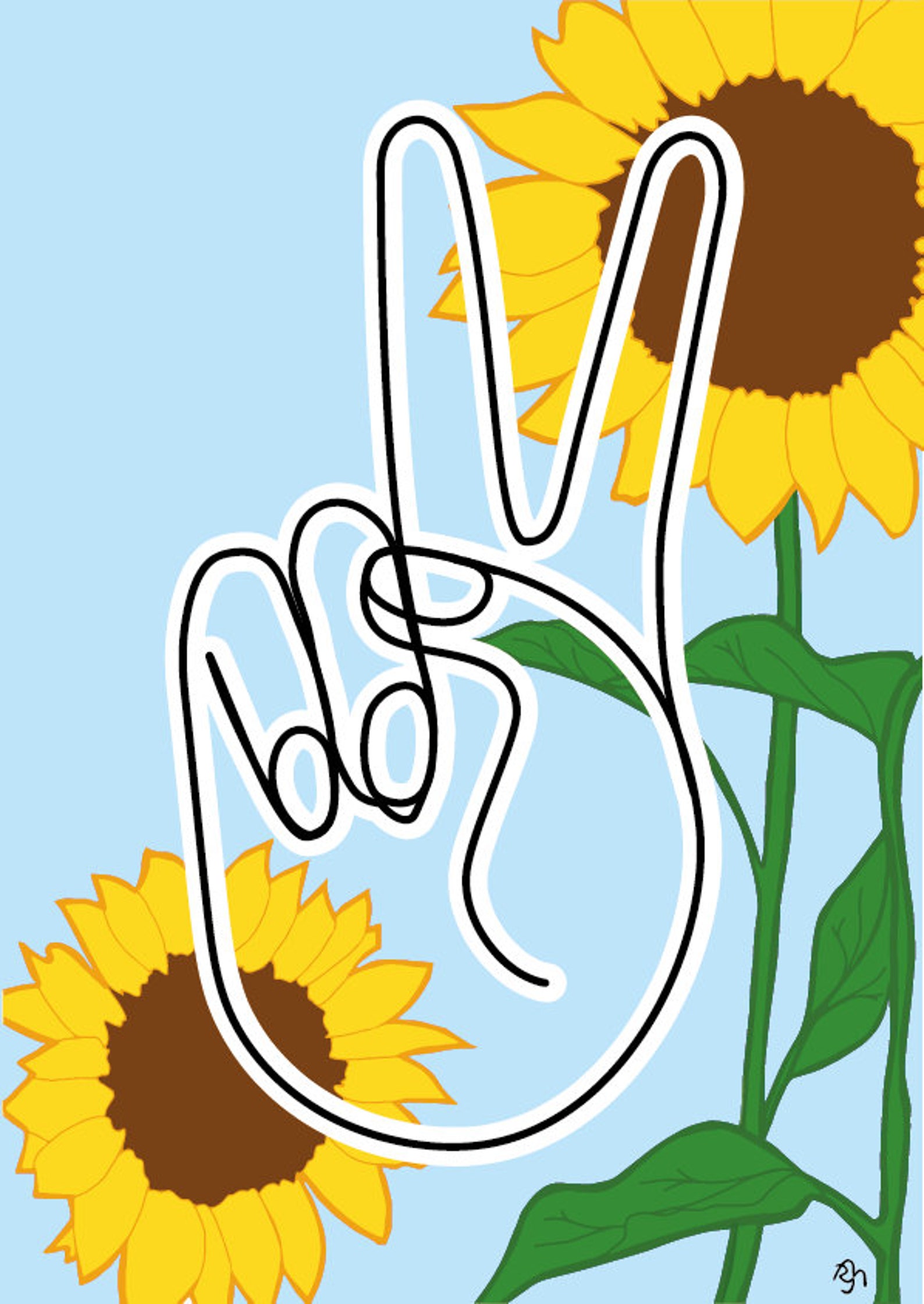 Peace Sign With Yellow Sunflowers on a Blue Background Instant Download