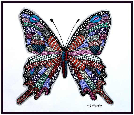 Colorful Butterfly Zentangle Print Etsy