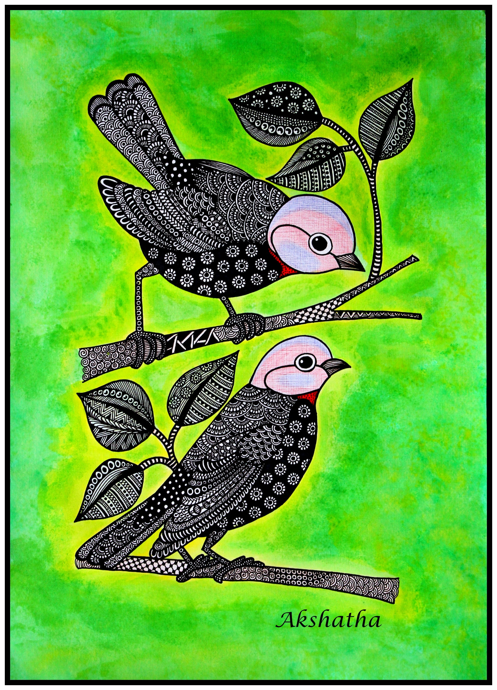 Beautiful Birds Zentangle Art Print Etsy
