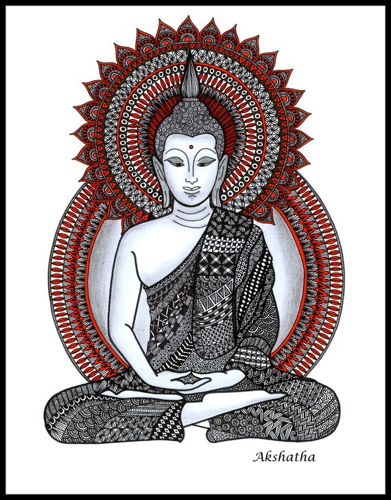 Buddha Zentangle Art Print Etsy