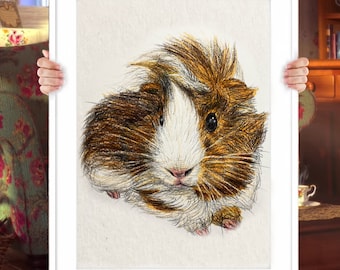 Custom Guinea Pig Portrait in Colored Pencil Drawing