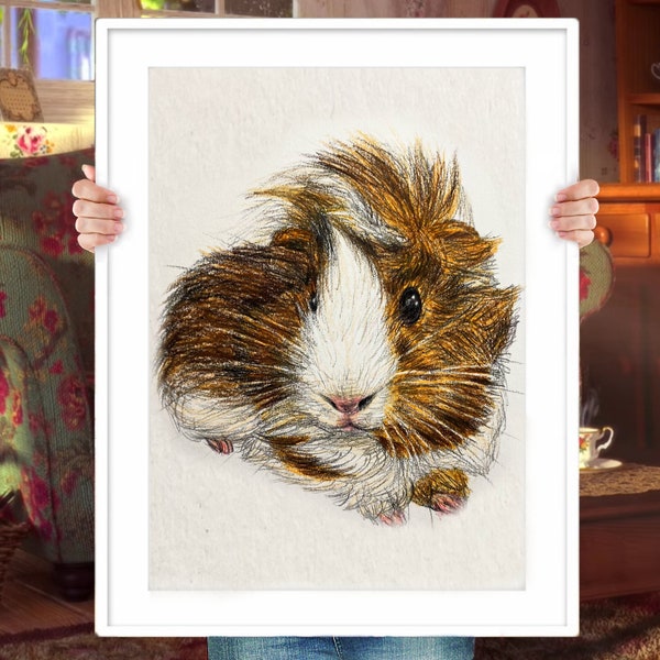 Custom Guinea Pig Portrait in Colored Pencil Drawing