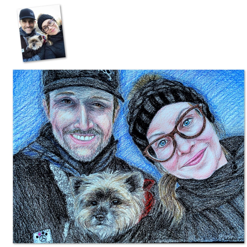 Custom Family and Pet Portrait in Colored Pencil Drawing image 3