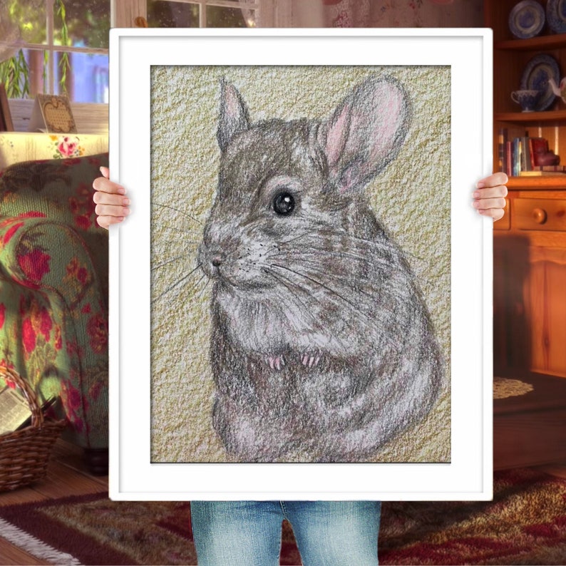 Custom Chinchilla Portrait in Colored Pencil image 1