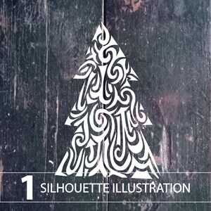Christmas Tree  SILHOUETTE ILLUSTRATION, drawing in svg pdf ai jpg png dxf, Cut Files For Silhouette Cricut Winter clip art digital vector