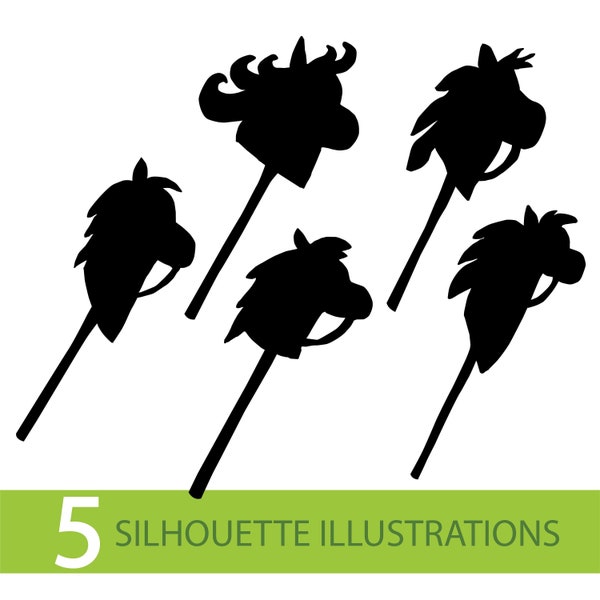 HOBBY HORSE Silhouette ILLUSTRATION, horse on a stick Digital File, in svg pdf ai jpg png dxf, Cut Files For Silhouette Cricut clip