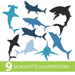 SHARK SILHOUETTE ILLUSTRATIONS, drawing in svg pdf ai jpg png dxf, Cut Files For Silhouette Cricut clip art digital vector Sea Creature