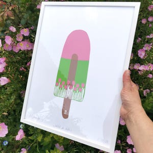 Serigraph print, Hand printed silkscreen, Screen printed graphic, Ice Cream Garden Edition Artisan made, Hand pulled