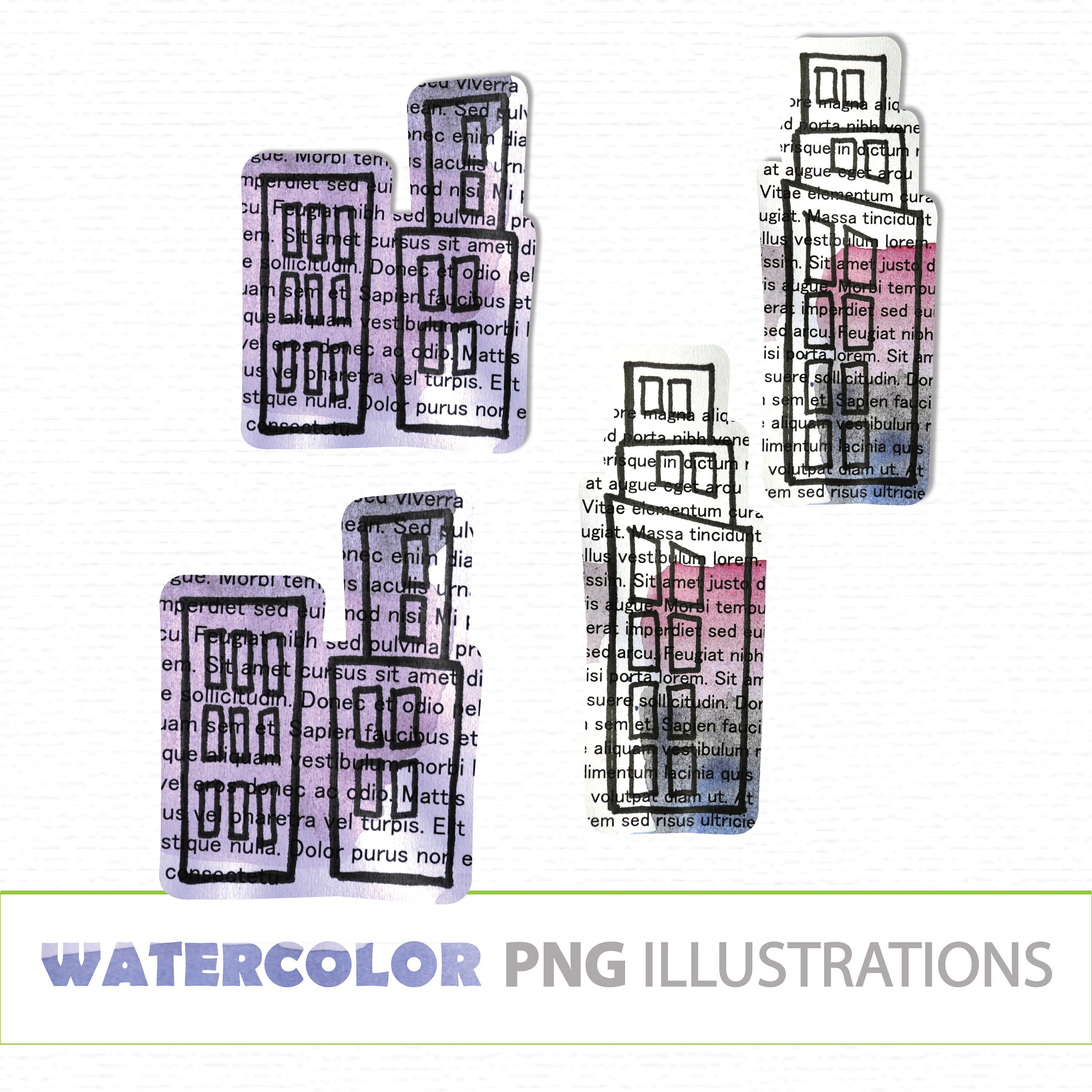 WATERCOLOR Hand Drawn Building PNG Clip Art City Stickers Street ...