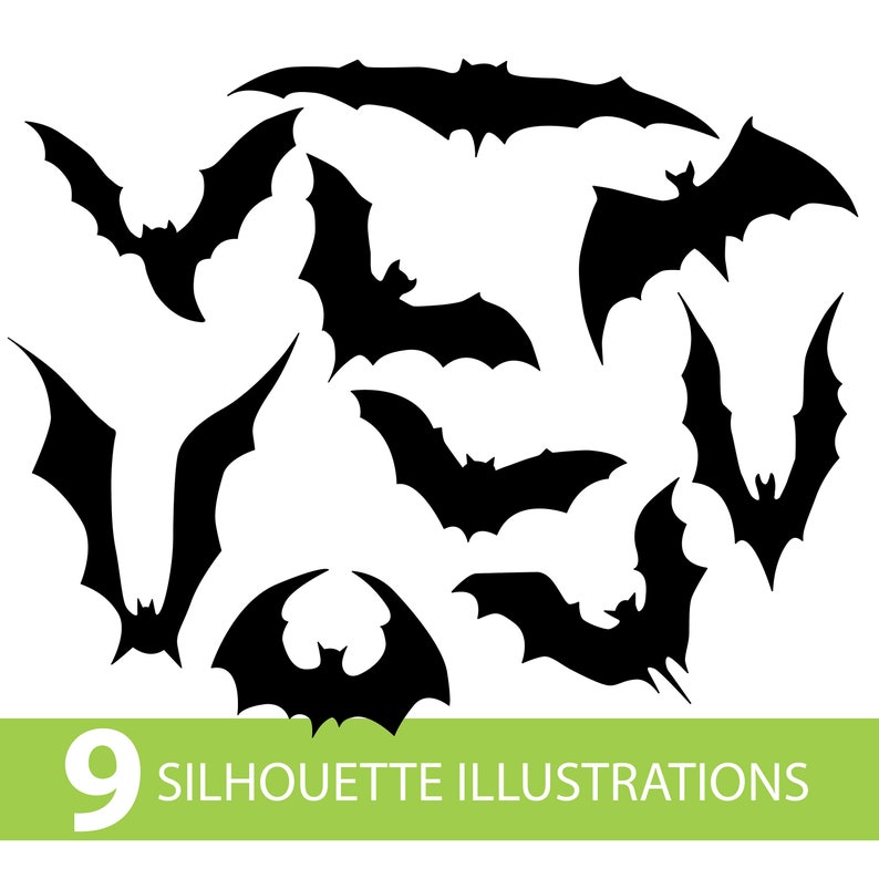 BATS SILHOUETTE ILLUSTRATIONS Drawing in Svg Pdf Ai Jpg Png Etsy