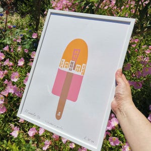 Serigraph print, Hand printed silkscreen, Screen printed graphic, Ice Cream City Edition Artisan made, Hand pulled