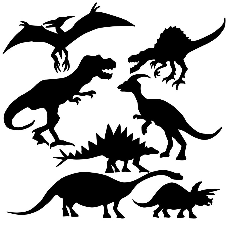DINOSAURS SILHOUETTE ILLUSTRATIONS drawing in svg pdf ai jpg Etsy