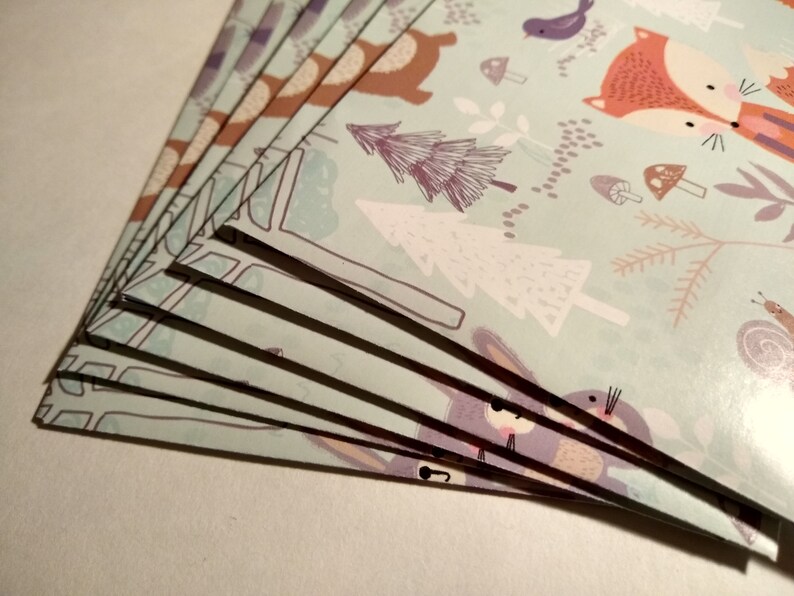 mushrooms and more including foxes A2 Envelope Set featuring sweet woodland animals in a cute tree filled forest owls hedgehogs