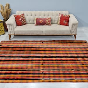 Striped kilim, Area wool Rug 5x9, vintage Turkish Rug, Oushak Rug 5x9, Living room rug, Anatolian Oriental rug, Nomad rug, 5x9 kilims