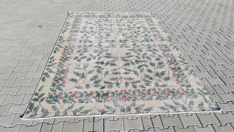 Carpet Rug 6/'9/'/' ft x 10/'2/'/' ft Area Rug Oushak Rug Vintage Rug Turkish Rug kilim rug oriental rug Living room Rug Green floral Rug