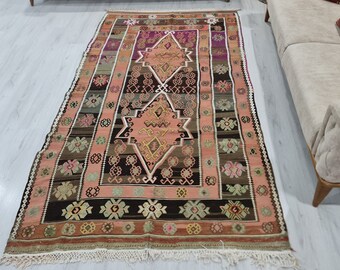 Tapete de sala de estar, tapete 5x9, kilim vintage 5x9, kilim Oushak, tapete feito à mão 5x9, tapete autêntico 5x9, tapete oriental 5x9, tapete kilim 5x9