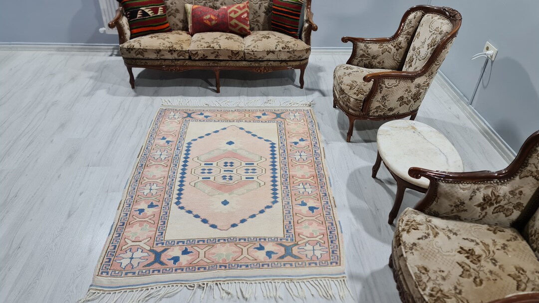 Area Rug 4x5, Distressed Rug, Oriental Rug 4x5, Kilim Rug 4x5, Wool ...
