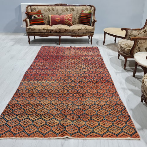 Tribal Rug, Oriental Rug, runner geo Rug, Area Rug, red blue Rug, Nomad rug, turkish Rug, Boho shops Geometric rug, Anatolian Rug, 4'3 ft x 9'4 ft